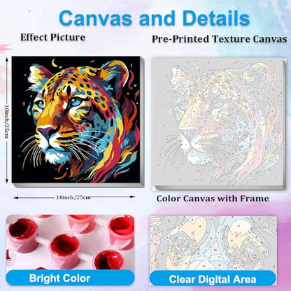 Artunion Framed Paint by Numbers Kit for Adults Beginners & Kids Ages 8-12,Colorful Cheetah Paint by Number with Frame,Animals Paint by Numbers Kit on Canvas 10 * 10 Inch Without Easel - color: ZXT-268-F