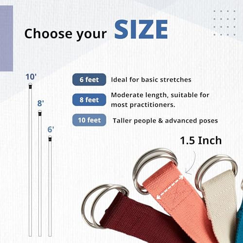 Everyday Yoga Strap with Metal D-Ring Athletic Stretching, 6ft/8ft/10ft | Durable Stretching Strap, Flexibility Training, Exercise & Fitness For Yoga, Pilates, Physical Therapy, Gym, Unisex-Adult - color: True Navy, size: 10 Foot