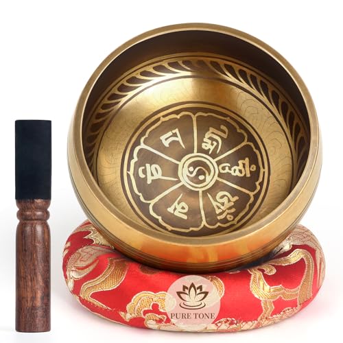 AKLOT HandMade Meditation Singing Bowl: Tibetan Sound Bowl Set with Pure Tone, Sound Bath Bowl with Cushion, Mallet, Spiritual Gift for Chakra Clearing, Mind Healing, Yoga, Prayer, Relaxation (4 Inch) - color: 4 inch Flower
