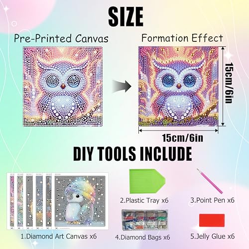 Yunruily 6 Pack Small Diamond Art for Kids - Mini Diamond Painting Kits for Kids,Diamond Art Kits for Kids Ages 4-8-12,Children Gifts and Home Wall 6x6inch - color: cartoon animal