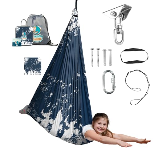 Compression Sensory Swing Adult & Kids, Indoor Outdoor Pod, Holds 300lb | indoor sensory swing for kids, outdoor sensory swing indoor, sensory swing kids, sensory toys, 360 swivel hammock swing - color: Navy Teal Tide