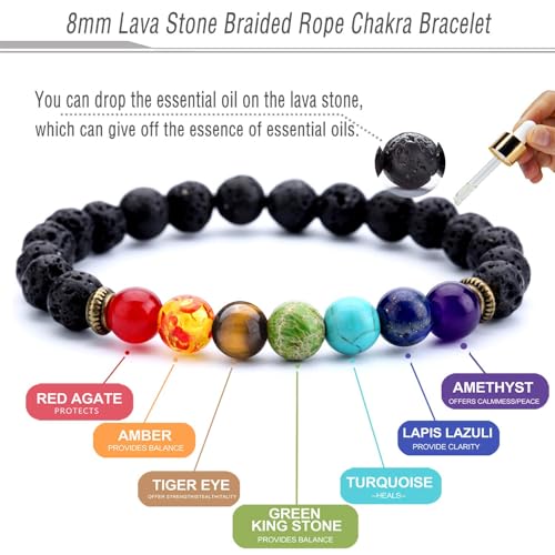 Men Women 8mm Lava Rock 7 Chakra Beads Chakra Bracelet - color: A-Lava Chakra