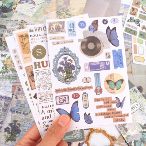 Diuhofart Scrapbook Kits for Adults Women, Aesthetic Stationery Scrap Booking Supples Kit with A6 Grid Notebook for Junk Journal Supplies, DIY Paper Craft Art Materials - color: Green Kit Butterfly
