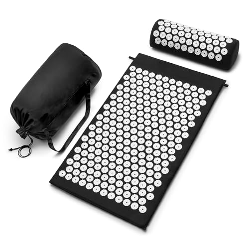 Sivan Acupressure Mat & Pillow Set for Back & Neck (Large, Black/White) - color: Black/White, size: Large