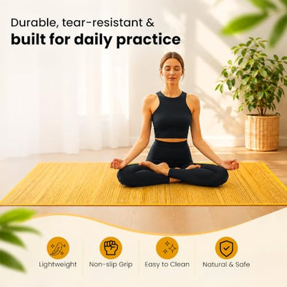 LFH Home Handmade Straw Yoga Mat For Exercise, Workout, Fitness - Perfect Heavy Quality Eco Friendly Natural Straw Reversible Yoga Mat for Men & Women - 72x24 Inch - color: Gold Yellow