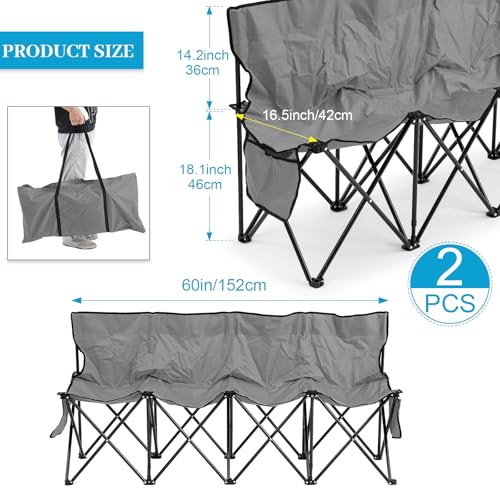 Kigley 2 Pack 4 Seat Folding Soccer Bench, Portable Sports Bench with Carry Bag and Side Pockets, 8 Person Sideline Chairs for Football Basketball Camping Practice Games(Gray) - color: Grey