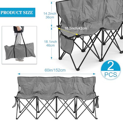Kigley 2 Pack 4 Seat Folding Soccer Bench, Portable Sports Bench with Carry Bag and Side Pockets, 8 Person Sideline Chairs for Football Basketball Camping Practice Games(Gray) - color: Grey