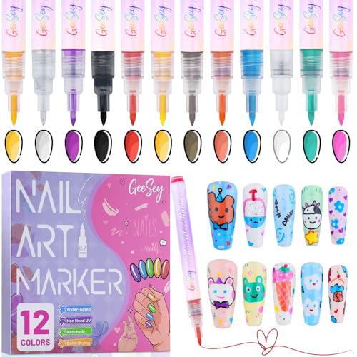 12 Color Nail Art Pens, 0.7mm Nail Polish Pens Set, Acrylic Paint Nail Markers for Nail Art, Quick-Drying Drawing Point Liner Pen for DIY Nails Art Design Manicure Salon Tools - color: 0.7mm