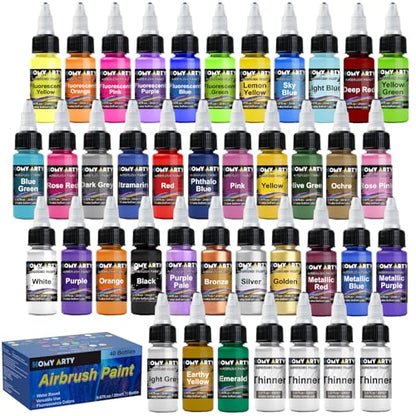 HOMY ARTY Airbrush Paint - 36 Colors with 4 Thinner | Ready to Spray Airbrush Paint Set, Water-Based Acrylic Air Brush Paints for Metal, Plastic Models, Canvas, Wood - 40 Bottles - color: 36 Colors with 4 Thinner