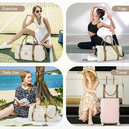 Gym Bag for Women Men with Shoes Compartment,Sports Duffle Bag Personal item travel Duffel Bags Tote Bag Small Carry on Weekender Overnight Bag Workout Dance Bag Hospital Holdalls Beige Brown - color: A19-Beige Brown