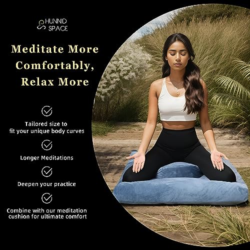 Meditation Cushion Set Zafu & Zabuton – Buckwheat Hull & Memory Foam, Adjustable Floor Pillow for Yoga, Meditation & Sitting, Removable Velvet Cover (Navy Blue) - color: Navy Blue