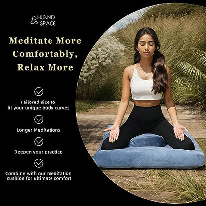Meditation Cushion Set Zafu & Zabuton – Buckwheat Hull & Memory Foam, Adjustable Floor Pillow for Yoga, Meditation & Sitting, Removable Velvet Cover (Navy Blue) - color: Navy Blue