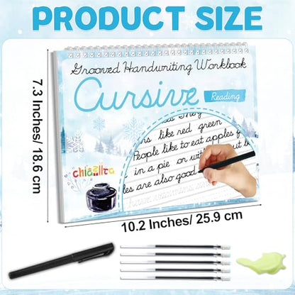 chiazllta Grooved Cursive Handwriting Workbook with Disappearing Ink Pens Magic Reusable Grooved Cursive Writing Practice for Beginners Kids Kickoff Student Workbook Homeschooling Supplies (Reading) - style: Reading