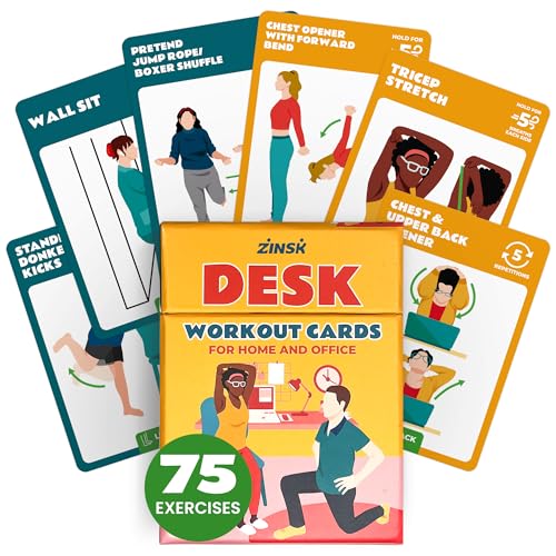 75 Desk Workout Cards – Move More at Work with 50 Easy Bodyweight Exercises & 25 Stretches – Compact 3.5" x 2.5” Chair Exercise Cards for Home or Office - No Equipment Needed and Beginner Friendly