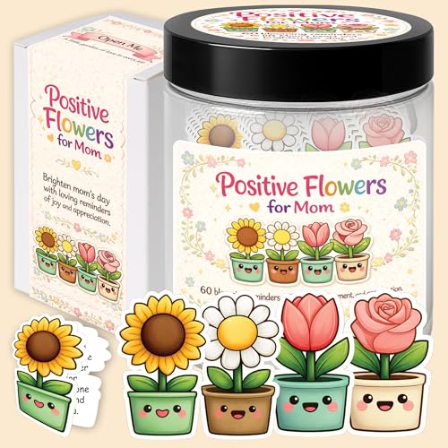 Positive Flowers for Mom, 60 Affirmation Cards Jar - Birthday Gifts for Mom | Rose, Sunflower, Daisy & Tulip encouragement gift for women from daughter or son, cute daily positive notes and gifts for Mom - color: KAT- K- Positive Flowers for Mom