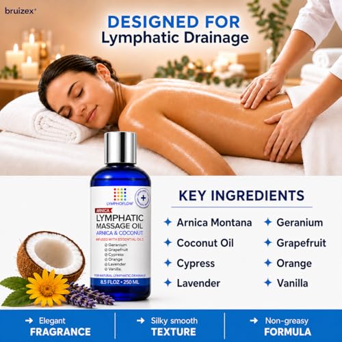Lymphatic Drainage Massage Oil for Massage Therapy, Arnica & Coconut,8.5 Oz - size: 8.5 Fl Oz (Pack of 1)