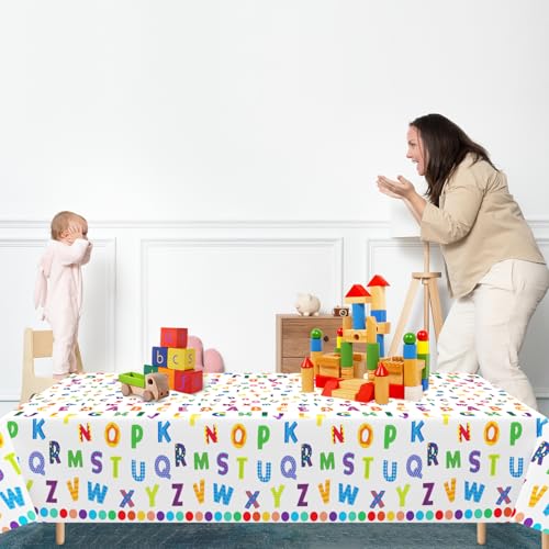 3Pcs Alphabet Plastic Tablecloth, 54 x 108 Inch Educational ABC Alphabet Party Table Cover for Early Learning, Boys and Girls Birthday Party Supplies - color: Alphabet