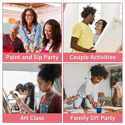 VOCHIC Sip and Paint Kit, Pre Drawn Canvas Couples Painting Party Kits Paint Art Set with Outline Canvas for Adults Date Night Couple Sunset Heart 2 Pack (12 x 16 Inches) - size: 12x16, style: Sunset Heart