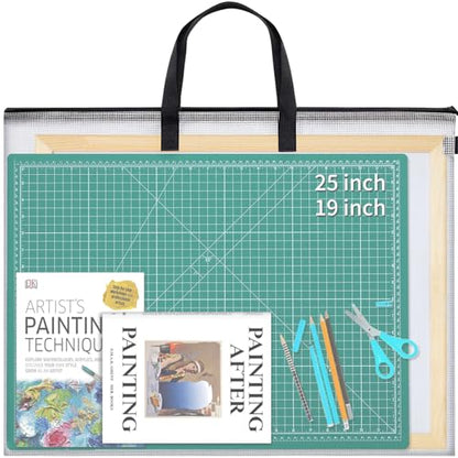 YOPCDJ 25x19 inches Art Portfolio Case, Storage Chart Art Portfolio Bag with Handle, Zippered Storage Folder for Bulletin Board, Poster, Scrapbook, and Keepsake - size: 25 X 19