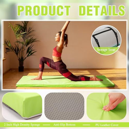 Lyrow 2 Inch Thick Yoga Mat 72x24 with Carry Strap Foam - color: Fresh Green