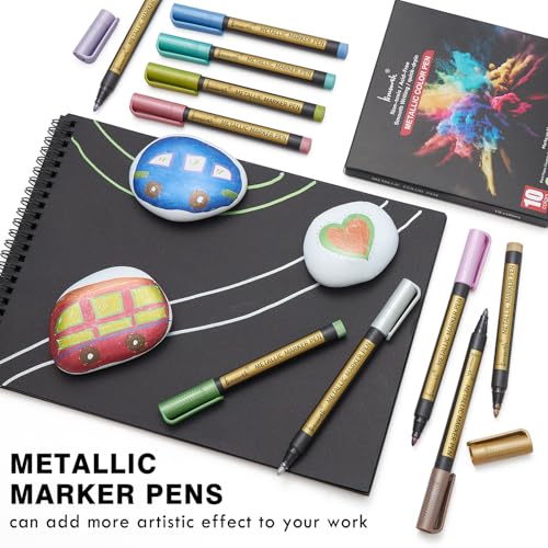 Brusarth Metallic Marker Pens,Medium Point Markers for Rock Painting | Metallic Marker Pens for Black Paper,Scrapbooking Crafts, Card Making,DIY Photo Album,Ceramic, 10 Pack