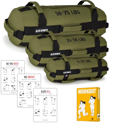 Elite Sports Workout Sandbag for Versatile, Intensive Core Muscles Fitness, Strength Training with Strategic Handle Placement (Unfilled) - color: Green, size: 50 TO 75 lbs (1 count)