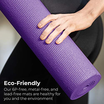 Bulk Yoga Mats, 10 Pack, 4mm Thick, 68x24in | Bulk Non Slip Exercise Mats for Workout, Stretching, Fitness - Wholesale Non Toxic Gym Mats for Home, Schools and Studios - color: Purple