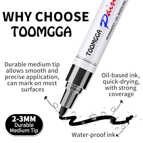 TOOMGGA Paint Pens Permanent Paint Markers, 5 Colors Oil Based Marking Pen | Medium Point, Quick Drying, Fade-resistant, Waterproof Pens for Rock Painting, Car Tyre, Metal, Plastic, Canvas, Wood, Glass