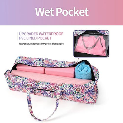 Boulder Bee | Yoga Mat Bag | Large Yoga Mat Carrier with Wet Pocket | Yoga Gifts | Gym Tote Bag for Women - color: Pink
