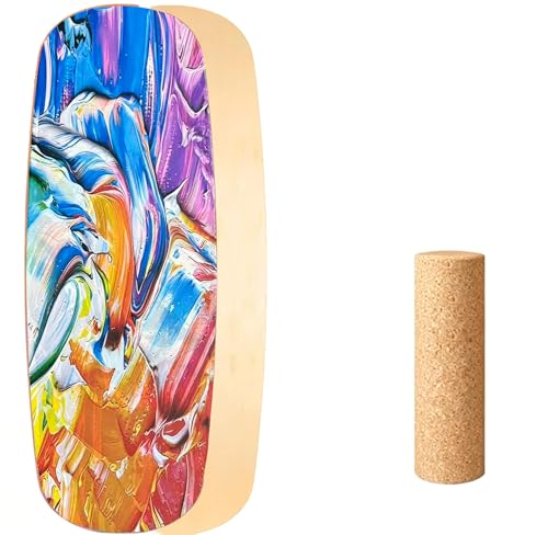 Balance Board with Cork Roller | Balance Training, Core Workout,, Anti-Slip Surface, Core Strength - color: oil painting