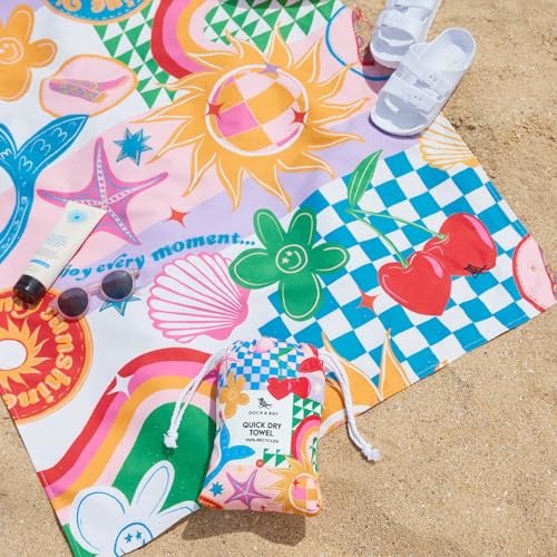 Dock & Bay Kid's Towel - for Beach Use - Quick Dry, Sand Free - Compact, Lightweight - 100% Recycled - Includes Bag - Good Vibes Club, Medium (130x70cm, 51x28) - color: Good Vibes Club, size: Medium (130x70cm, 51x27")