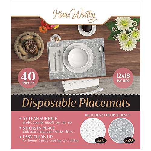 Gray and White Disposable Placemats for Baby, Toddlers, Children and Adults - Sticky Toppers for Tables - Restaurant, Travel, Airplane Tray Covers, Schools - 40 Pack - color: Gray/White