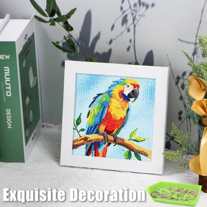 geesfayan Diamond Art Kits for Kids,6 Inch DIY Gem Art Painting with 7 Inch Frame, Complete Starter Kit for Beginners, Creative Arts & Crafts Gift for Girls & Boys (Parrot) - color: Parrot