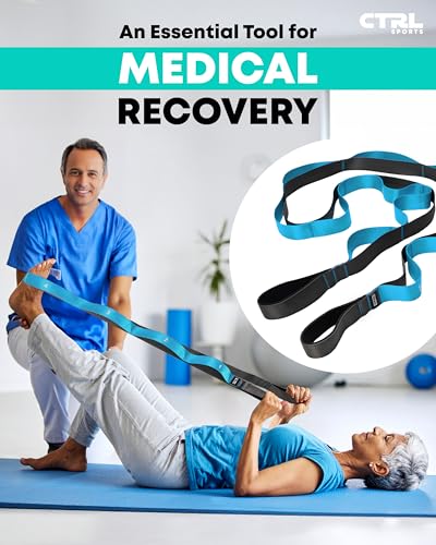 Stretching Strap with Loops - Non Elastic Yoga Strap for Physical Therapy - style: 12 Loops - Blue