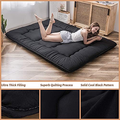 MAXYOYO Japanese Floor Mattress 4" Thick King Size Foldable Futon Mattress - color: Black, size: King