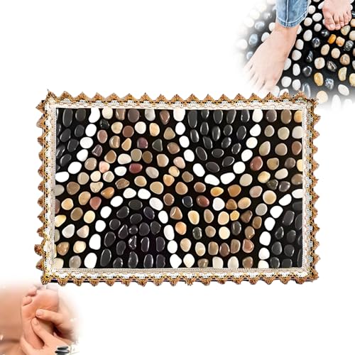 Acupressure Mat for Feet, Reflexology Foot Massager Pad with Pebbles | Natural cobblestone foot massager mat with flexible base & lace border. Stimulates acupoints for pain relief & relaxation - color: Pebble-boulevard