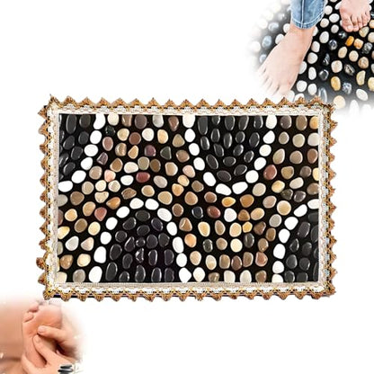 Acupressure Mat for Feet, Reflexology Foot Massager Pad with Pebbles | Natural cobblestone foot massager mat with flexible base & lace border. Stimulates acupoints for pain relief & relaxation - color: Pebble-boulevard