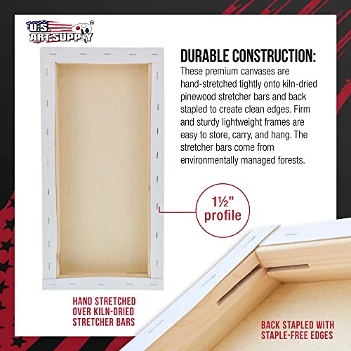 U.S. Art Supply 10"x20" Stretched Canvas for Painting, Gallery Depth 3-Pack | Rectangle, 1-1/2" Thick - 12oz Acrylic Gesso Triple Primed, Professional Artist Quality, 100% Cotton - Oil, Pouring Paint - size: 10" x 20"