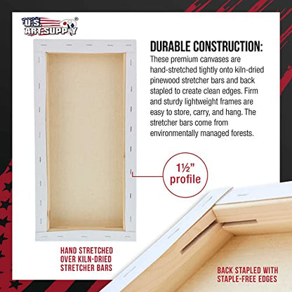 U.S. Art Supply 10"x20" Stretched Canvas for Painting, Gallery Depth 3-Pack | Rectangle, 1-1/2" Thick - 12oz Acrylic Gesso Triple Primed, Professional Artist Quality, 100% Cotton - Oil, Pouring Paint - size: 10" x 20"
