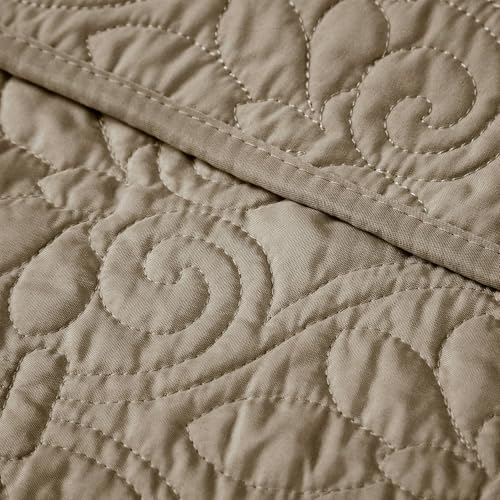 Madison Park Damask Quilting Design Throw Blanket, 60"x70" - color: Khaki, size: 60"x70"