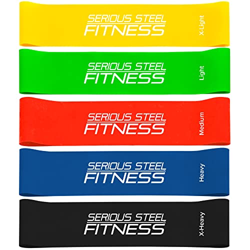 Serious Steel Fitness Mini Resistance Loop Bands | Rehab and Prehab Stretch Bands | 12" Exercise Workout Bands (Sets of 5 Pack and Sets of 10 Pack Trainer Options Available!) - color: 12" x 3" (WIDE) Mini Bands