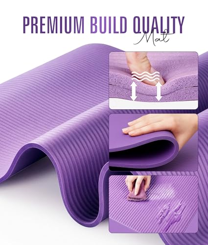 ROMIX Yoga Mat Thick 10Mm, Non-Slip Exercise Mat, 72 X 24 In, NBR - color: Purple