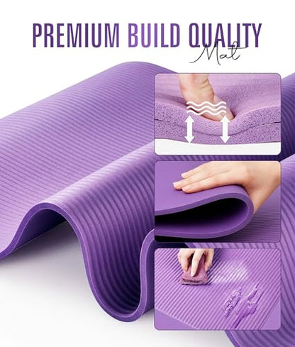 ROMIX Yoga Mat Thick 10Mm, Non-Slip Exercise Mat, 72 X 24 In, NBR - color: Purple