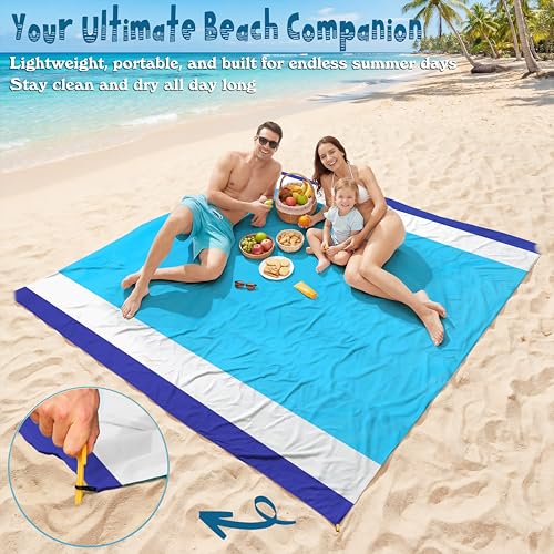 Aroveea Beach Blanket Waterproof Sandproof 78''X81''/10'X9' Oversized Mat - color: Bluewhite, size: 78''x81''