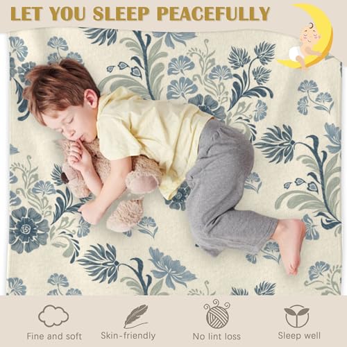 Damask and Paisley Blanket, Navy Flower Soft Lightweight Throw Blanket for Sofa Couch Bed Room 50x60 inch - color: Navy Blue