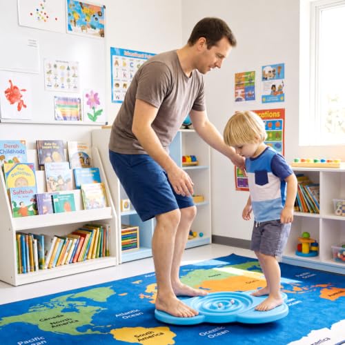 Vinsot Egg Shape Balance Board with Wooden Beads for Kids Child Interactive Toy Sensory Integration Training Coordination Focus Non Slip Wobble Board for Indoor Outdoor