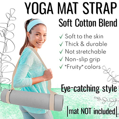 TECEUM Yoga Mat Strap – Extra Soft & Thick Cotton Carrier for All Mats - color: Beige, size: 64 IN