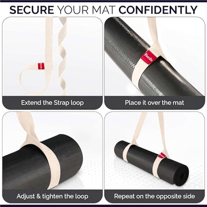 Yoga Mat Straps 2 in 1 - Cotton - Adjustable anti-slip straps for yoga, pilates, stretching, for carrying mats - color: Beige