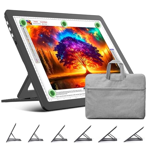TOHETO Rechargeable A3 Light Board with Stand, Bag, Super Bright Magnetic Light Pad with Side Buttons, Wireless Light Box for Tracing and Drawing, Cordless Light Table for Diamond Painting, Sketching - color: Black, size: A3 with Stand and Bag