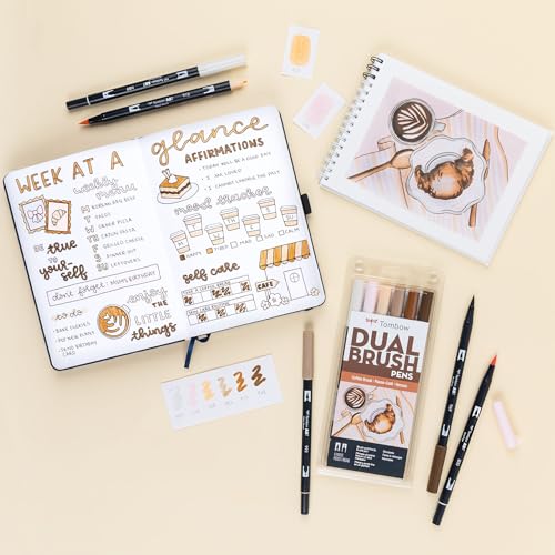 Tombow 56241 Dual Brush Pen Art Markers, Coffee Break, 6-Pack